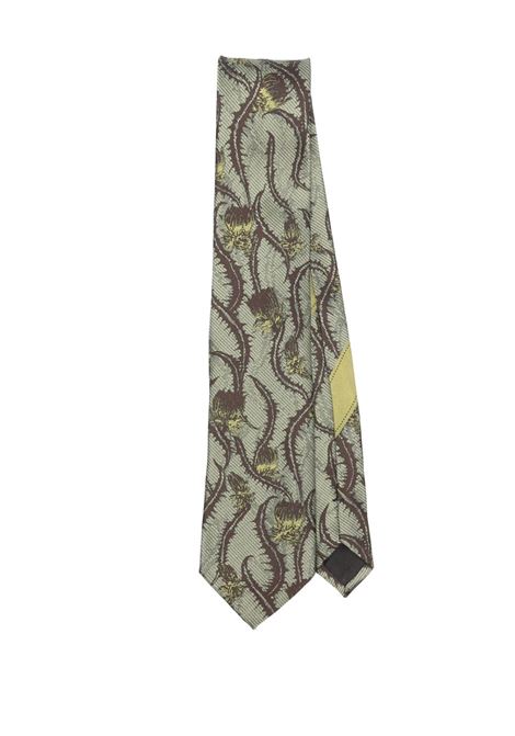 Olive green printed silk tie Dries Van Noten - men DRIES VAN NOTEN | 2510216021902606